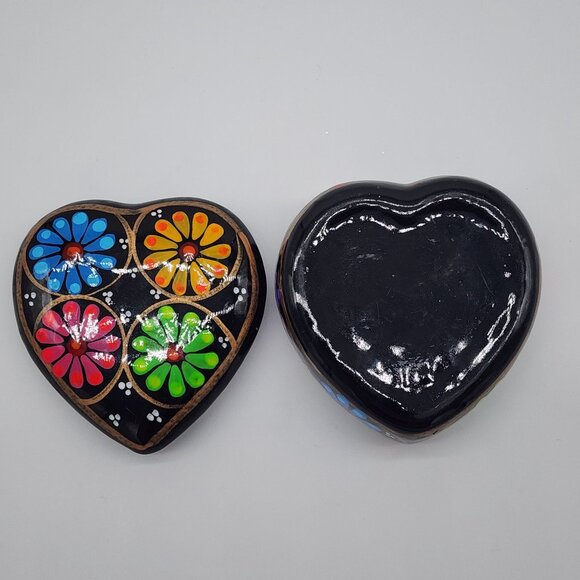 Heart Shape Terracotta Trinket Box Colorful Mexican Pottery UV Glow - Picture 4 of 10